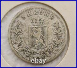 1 Krone Antique Silver Coin Norway 1885 Norwegian Oscar II 19