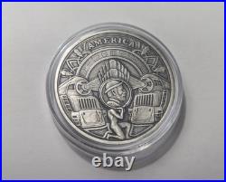 1 OZ ANTIQUE ROUND HOBO NICKEL (THE TRAINS) ANTIQUE SILVER PROOF WithCOA