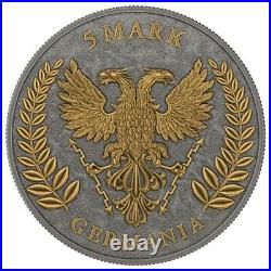 1 Oz Silver Coin 2020 5 Mark Germania Antique Silver Golden Cross