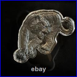 1 oz 2025 South Korean Tiger. 999! Silver Antiqued High Relief Tiger Shaped