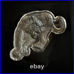 1 oz 2025 South Korean Tiger. 999! Silver Antiqued High Relief Tiger Shaped