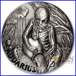 1 oz Silver AQUARIUS ZODIAC MEMENTO MORI Skull 2015 Round High Relief Rimless 1 oz Silver AQUARIUS ZODIAC MEMENTO MORI Skull 2015 Round High Relief Rimless