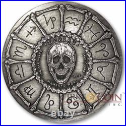 1 oz Silver AQUARIUS ZODIAC MEMENTO MORI Skull 2015 Round High Relief Rimless