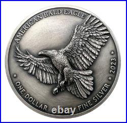 1 oz Silver Coin 2023 Sioux Nation America Bald Eagle Ultra High Relief Antiqued