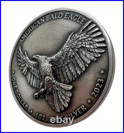 1 oz Silver Coin 2023 Sioux Nation America Bald Eagle Ultra High Relief Antiqued