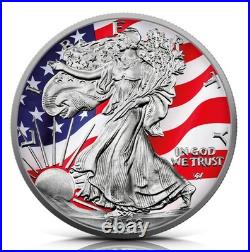 1 oz Silver Eagle 2022 USA and Confederate Flag Eagle, Art Color Collection
