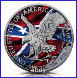 1 oz Silver Eagle 2022 USA and Confederate Flag Eagle, Art Color Collection