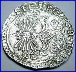 1400s-1500s Ferdinand and Isabella Spanish Silver 2 Reales Antique Columbus Coin