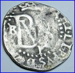 1500's Philip II Potosi B Silver 1/2 Reales Antique Spanish Colonial Cob Coin