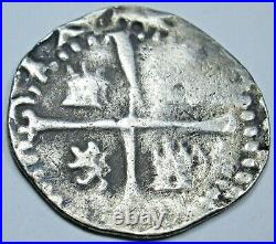 1500's Philip II Potosi B Silver 1/2 Reales Antique Spanish Colonial Cob Coin