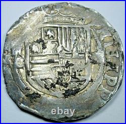 1500's Spanish Mexico Silver 4 Reales Antique Philip II Colonial Pirate Cob Coin