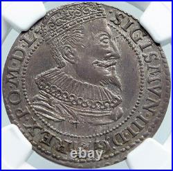 1596 POLAND DANZIG King Sigismund III ANTIQUE Silver 6 Groszy Coin NGC i87858