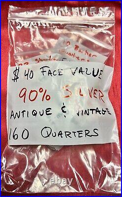 160 Antique & Vintage 90% Silver Quarters Barber, Standing Liberty & Washington