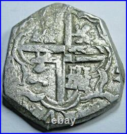 1600's Double Struck Spanish Silver 2 Reales Old Antique Two Bits Error Cob Coin