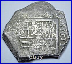 1600's Spanish Silver 4 Reales Genuine Antique Colonial Pirate Treasure Cob Coin