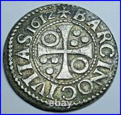 1612 Barcelona Spanish Silver 1/2 Reales Croat Antique 1600's Cross Pirate Coin