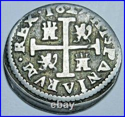 1627 Spanish Silver 1/2 Reales Antique 1600s Colonial Cross Pirate Treasure Coin