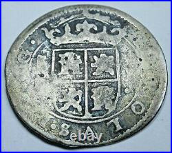 1681 Spanish Silver 1 Reales Charles II Genuine Antique 1600s Rare Colonial Coin