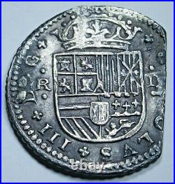 1707 Spanish Silver 2 Reales Antique 1700s Colonial Two Bit Pirate Treasure Coin