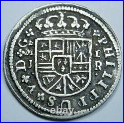 1717 Spanish Silver 1 Reales Antique 1700s Colonial Cross Pirate Treasure Coin