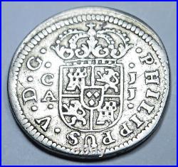 1719 Cud Mint Error Spanish Silver 1/2 Reales Antique Colonial 1700s Pirate Coin