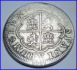 1723 Spanish Silver 2 Reales Antique 1700's Colonial Cross Pirate Treasure Coin