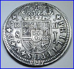 1724 Spanish Silver 2 Reales Antique 1700's Colonial Cross Pirate Treasure Coin