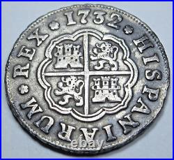 1732 Spanish Silver 1 Reales Antique 1700's Colonial Cross Pirate Treasure Coin