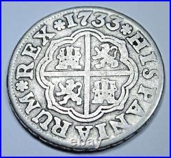 1733 Spanish Silver 1 Reales Antique 1700's Colonial Cross Pirate Treasure Coin