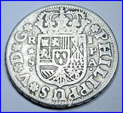 1733 Spanish Silver 1 Reales Antique 1700's Colonial Cross Pirate Treasure Coin