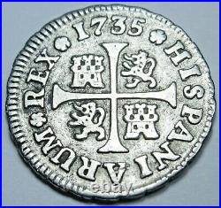 1735 Spanish Silver 1/2 Reales Antique 1700's Colonial Era Pirate Treasure Coin