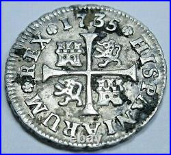 1735 Spanish Silver 1/2 Reales Antique 1700s Colonial Cross Pirate Treasure Coin