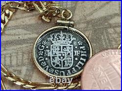 1738 Silver Spanish treasure coin pendant 24 Gold Filled Chain w COA & Box