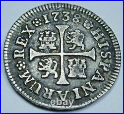 1738 Spanish Silver 1/2 Reales Antique 1700s Colonial Cross Pirate Treasure Coin