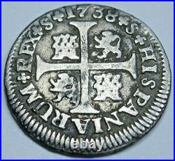 1738 Spanish Silver 1/2 Reales Antique 1700s Colonial Cross Pirate Treasure Coin