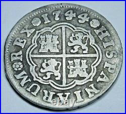1744 Spanish Silver 1 Reales Antique 1700's Colonial Cross Pirate Treasure Coin