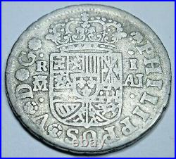 1744 Spanish Silver 1 Reales Antique 1700's Colonial Cross Pirate Treasure Coin