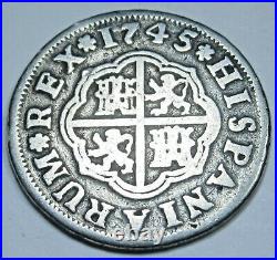 1745 Spanish Silver 1 Reales Antique 1700's Colonial Cross Pirate Treasure Coin