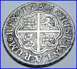 1755 Spanish Silver 1 Reales Antique 1700's Colonial Cross Pirate Treasure Coin
