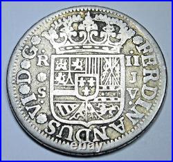 1758 Spanish Silver 2 Reales Antique 1700's Colonial Cross Pirate Treasure Coin