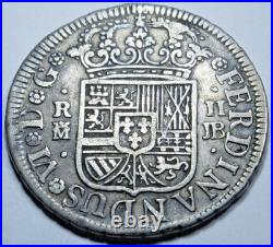 1758 XF-AU Spanish 2 Reales Genuine Antique 1700's Colonial Cross Pirate Coin