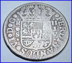 1759 Spanish Silver 2 Reales Antique 1700's Colonial Cross Pirate Treasure Coin
