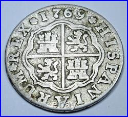 1769 Spanish Silver 1 Reales Antique 1700's Colonial Cross Pirate Treasure Coin