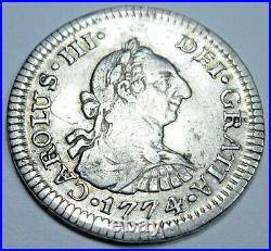 1774 Mexico Silver 1/2 Reales Antique VF-XF 1700's Spanish Colonial Pirate Coin
