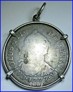 1777 Spanish Bolivia Silver 4 Reales Antique 1700's Necklace Pendant Pirate Coin