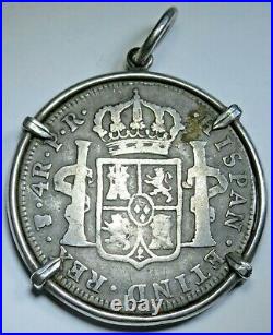 1777 Spanish Bolivia Silver 4 Reales Antique 1700's Necklace Pendant Pirate Coin