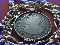 1795 Spanish Reales silver Pirate coin pendant 18 24 gram. 925 chain COA & box