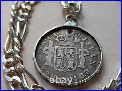 1795 Spanish Reales silver Pirate coin pendant 18 24 gram. 925 chain COA & box