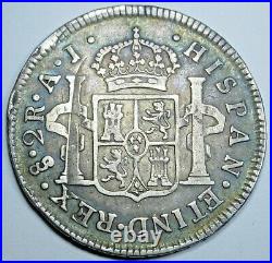 1800 AJ Santiago Chile Spanish Silver 2 Reales Antique Two Bit Colonial Era Coin