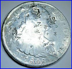 1808 Chopmarks Mexico 8 Reales Antique 1800's Counterstamp Silver Dollar Coin